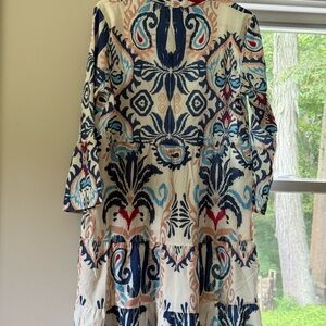 Elegant Blue and Cream Patterned Dress